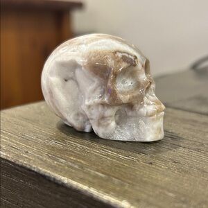 Sphalerite Skull Crystal Sculpture in Cream and Brown